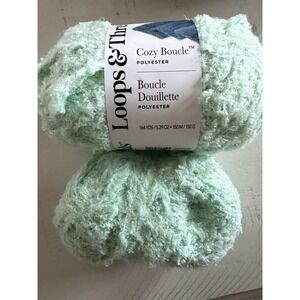 Loops &‎ Threads Cozy Boucle Spearmint Yarn Lot - 1 NEW & 1 Partial Used Skein
